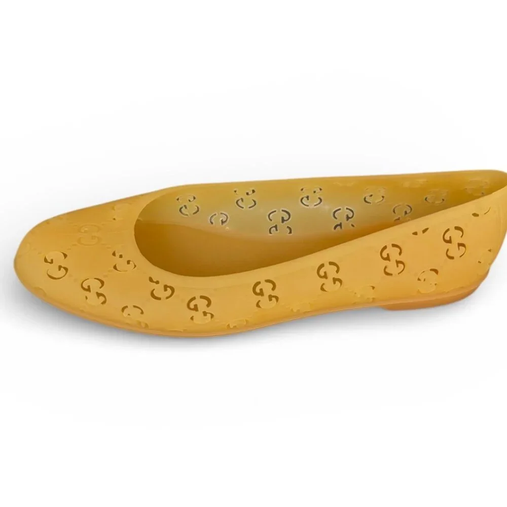 Authentic Gucci Yellow GG Rubber Jelly Ballet Flats EU 40 (US 9.5-10) NIB - Picture 5 of 15